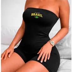 Macacão Feminino Academia Tomara que Caia Estampa Brasil