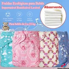 Fralda de Pano para Bebê Grossa com/sem Absorvente Reutilizável Lavável Impermeável Ajustável para Desfralde e Piscina