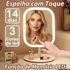 Espelho Maquiagem com LED de 3 Cores Touch Função de Memória Rotação 270° Desmontável Recarregável