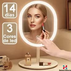 Espelho com LED para Maquiagem Touch Luz de 3 Cores com Função de Memória Desmontável Recarregável