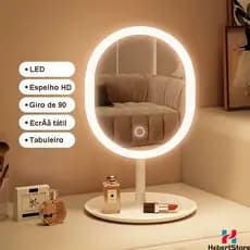 Espelho Maquilhagem De Mesa Com Led Inteligente Recarregável Ajustável Touch Gire 90° Desmontável Sem Fio Portátil XDH18