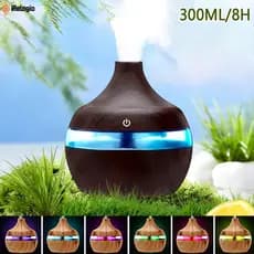 Umidificador E Aromatizador De Ar Grande 300ML Ultrassônico USB Madeira Com Luz LED Quarto