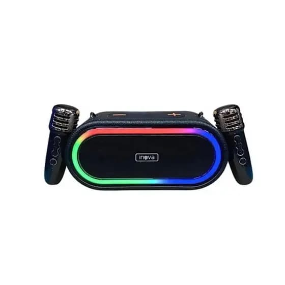 Caixa De Som Com 2 Microfone Sem Fio Bluetooth Karaokê 110v/220v  - PRETO