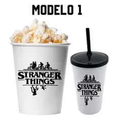 Kit cinema Stranger Things balde de pipoca de 1l e copo twister 300ml Personalizado
