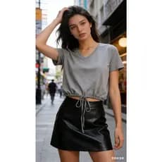 BLUSA gola V manga curta em puxa na cintura para look casual e elegante