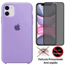 Kit 2em1 Capa + Pelicula Para iPhone 11 11Pro 11Promax- Case Silicone Aveludada + Pelicula Privacidade 3D