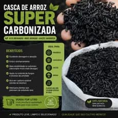 Casca de Arroz Super Carbonizada Premium p/ Plantas e Substratos, Orquídeas Suculentas Cactos Bonsai