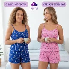 Kit 2 Pijamas Baby Doll Feminino Malha Suede Short Doll Confortável Feminino