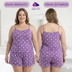 Pijama Baby Doll Plus Size Feminino Malha Suede Short Doll Confortável
