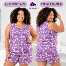 Pijama Baby Doll Regata Plus Size Feminino Malha Suede Short Doll Dormir