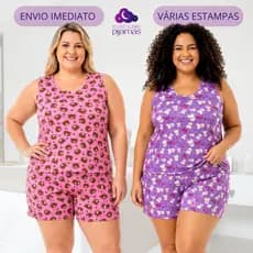 Kit 2 Pijamas Baby Doll Regata Plus Size Feminino Malha Suede Short Doll