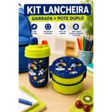 Kit Lancheira Escolar Infantil Com Garrafa e Pote Duplo BPA Free Baleia
