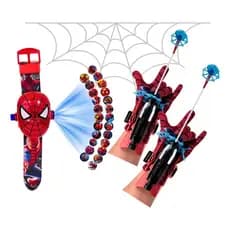 Kit Homem Aranha Relógio Projetor + 1 Luva Lança Teia Dardos