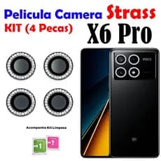 Kit (4*PCS)Película Câmera Strass X6 PRO Redmi Poco Protetor da Lente com Diamante Brilhante