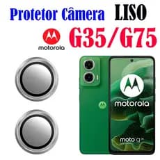 KIT (2 Pecas) Protetor De Lente LISO Motorola G35/g75 Película De Câmera Vidro Temperado Com Anel De Metal