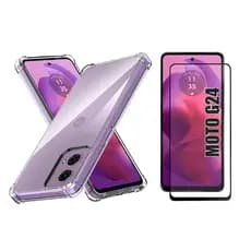 Capa Capinha Case + Película Vidro 3D para Motorola Moto G24 TPU Transparente