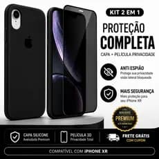 Kit 2em1 Capa + Pelicula Privacidade Para iPhone XR - Case Silicone Aveludada + Pelicula Privacidade 3D