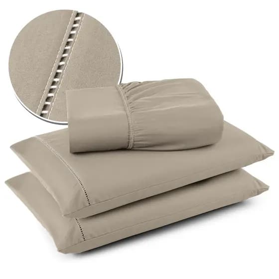 Lençol Para Cama Box Casal Micropercal Ponto Palito + 02 Fronhas Para Travesseiros - GRUPO COTELAR