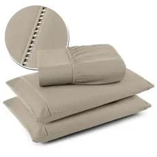 Lençol Para Cama Box Casal Micropercal Ponto Palito + 02 Fronhas Para Travesseiros - GRUPO COTELAR
