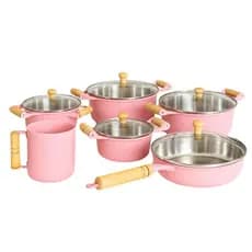 KIT PANELAS + FRIGIDEIRA TAM 20 + CANECAO TAM 12 ALUMINIO BATIDO GROSSO COZINHA ROSA COMPLETA