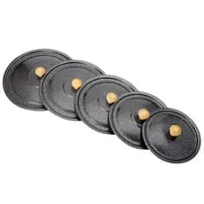 Jogo 5 Tampas de Alumínio Leve Polido para Panela 16, 18, 20, 22 e 24cm Puxador de  Madeira