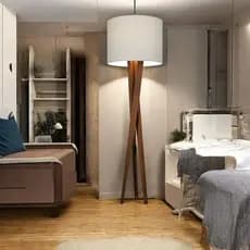 Luminária Abajur Tripé De Chão Paris Com Cúpula E Pés De Madeira Sala De Estar Escritório Decoração