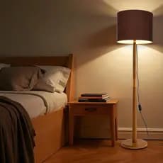 Luminária de Chão Imperial Fina Madeira Luxo Moderna Cúpula em Tecido Detalhe em Cobre