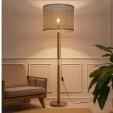 Luminária de Chão Imperial Fina Madeira Luxo Moderna Marrom Sintética Detalhe em Dourado