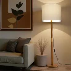 Abajur Luxo Moderna Luminária de Chão Imperial Madeira Cúpula em Tecido Detalhe em Dourado Mais Vendidos Promoção