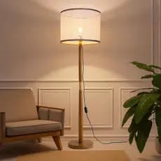 Luminária de Chão Imperial Fina Madeira Luxo Moderna Tela Sintética Detalhe em Dourado