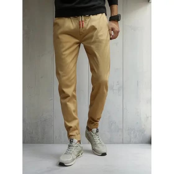 Calça Masculina Sarja Com Elástico Na Barra