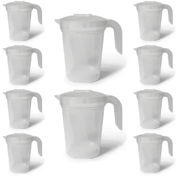 Kit 10 Jarras Transparente Suco Agua 1,8 Litros Tampa Cozinha Restaurantes Bebidas Escolas Festas