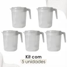 Kit 5 Jarras 4 Litros Tampa Transparente Suco Bebidas Resistentes Forte Durável Festa Cabo Alça