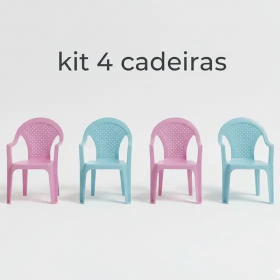 Kit 4 Cadeira Infantil Azul Rosa Plástico Resistente Empilhável Escola Festas Creche Buffet Criança