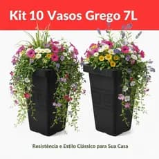 Kit 10 Vasos Jardim 7 litros Grego Decoração Quadrado Plantas Flores Quintal Plástico Resistente