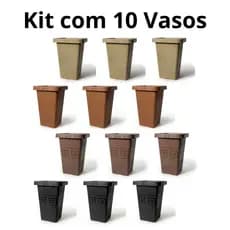Kit 10 Vasos Grego Quadrados Plástico Resistente Jardim 4,5 litros Decoração Casa Plantas Flores