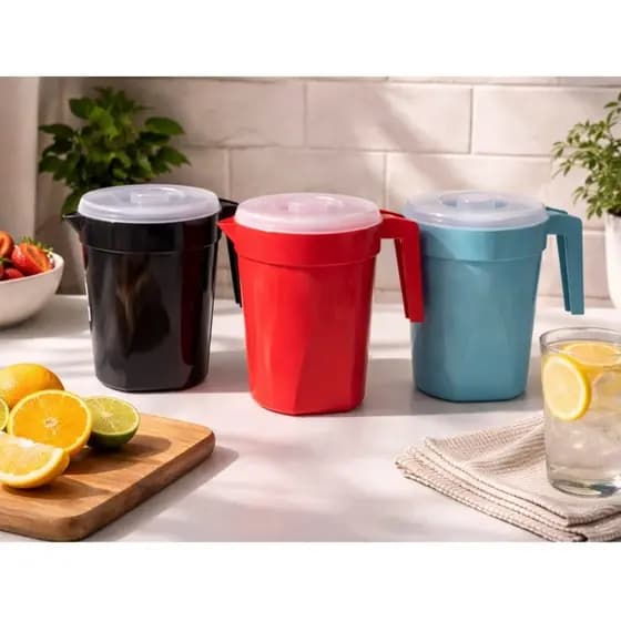 Jarra 4 Litros Coloridas Tampa Transparente Suco Resistente Bonita Bebidas Sucos Escolas Creches