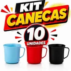Kit 10 Canecas 300ml  Plástico Resistente Festas Escolas Colorida Creche Forte Com Cabo Sortidas
