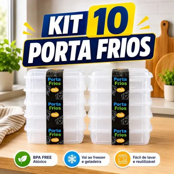 Kit 10 Porta Frios De Plástico Transparente Com 2 Divisórias Guarda Frios Geladeira Resistente