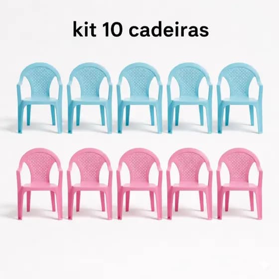 Kit 10 Cadeira Infantil Azul Rosa Plástico Resistente EmpIlhável Criança Escola Festas Creche Forte
