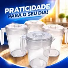 Kit Jarras 4 Litros Tampa Alça Plástico Transparente Festa Eventos Forte Escolas Suco Bebidas