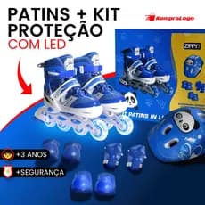 Patins Zippy Kit Proteção Infantil Menino Azul Barato Led 30 a 33