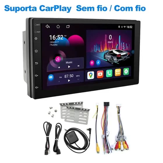Central Multimídia 7"MP10 2DIN Ajustável CarPlay/Android Auto Bluetooth 5.0  bluetooth de toque carplay Unive
