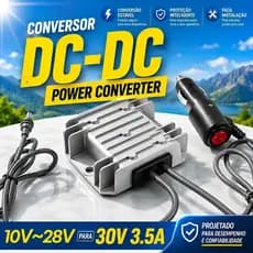 Conversor Boost Veicular p/ Starlink Mini Cabo 2/3M c Interruptor, Entrada 10-28V Saída 30V 3.5A, ABS - XL-6526