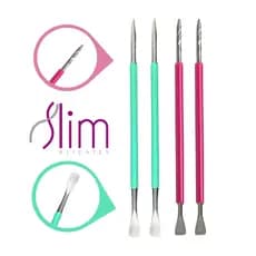 Kit 04 Espátulas Slim -  Bastão Mista Unha Inox  Com Silicone Cutelaria Manicure