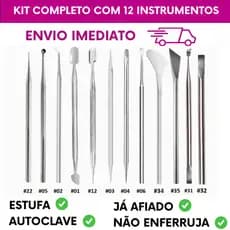 Kit Completo Com 12 Instrumentos Para Manicure Slim