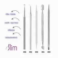 Kit Manicure Profissional 5 Itens - Espátulas Palitos -  Aço Inox -  Pedicure e Podologia Slim