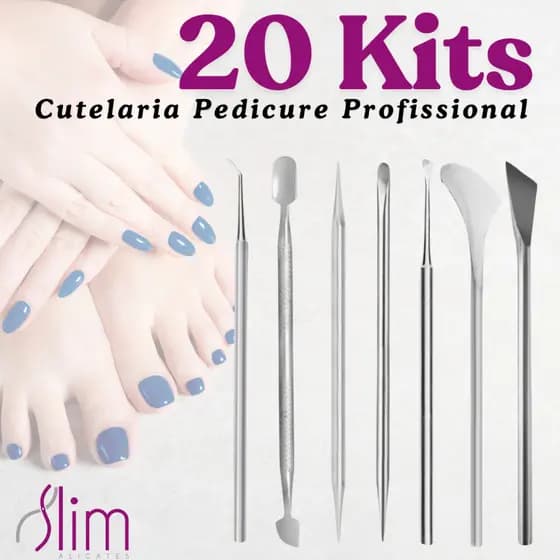 20 Kits de Cutelaria Pedicure Profissional Instrumentos 7 Peças cada TOTAL 140 Peças Inox Slim - Promoção