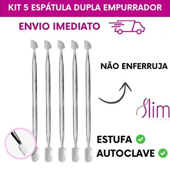 Kit Slim Profissional – Conjunto com 5 Espátulas Duplas Inox para Unhas