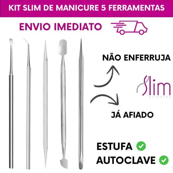 Kit Slim Manicure/Pedicure Profissional – Conjunto com 5 Peças Inox